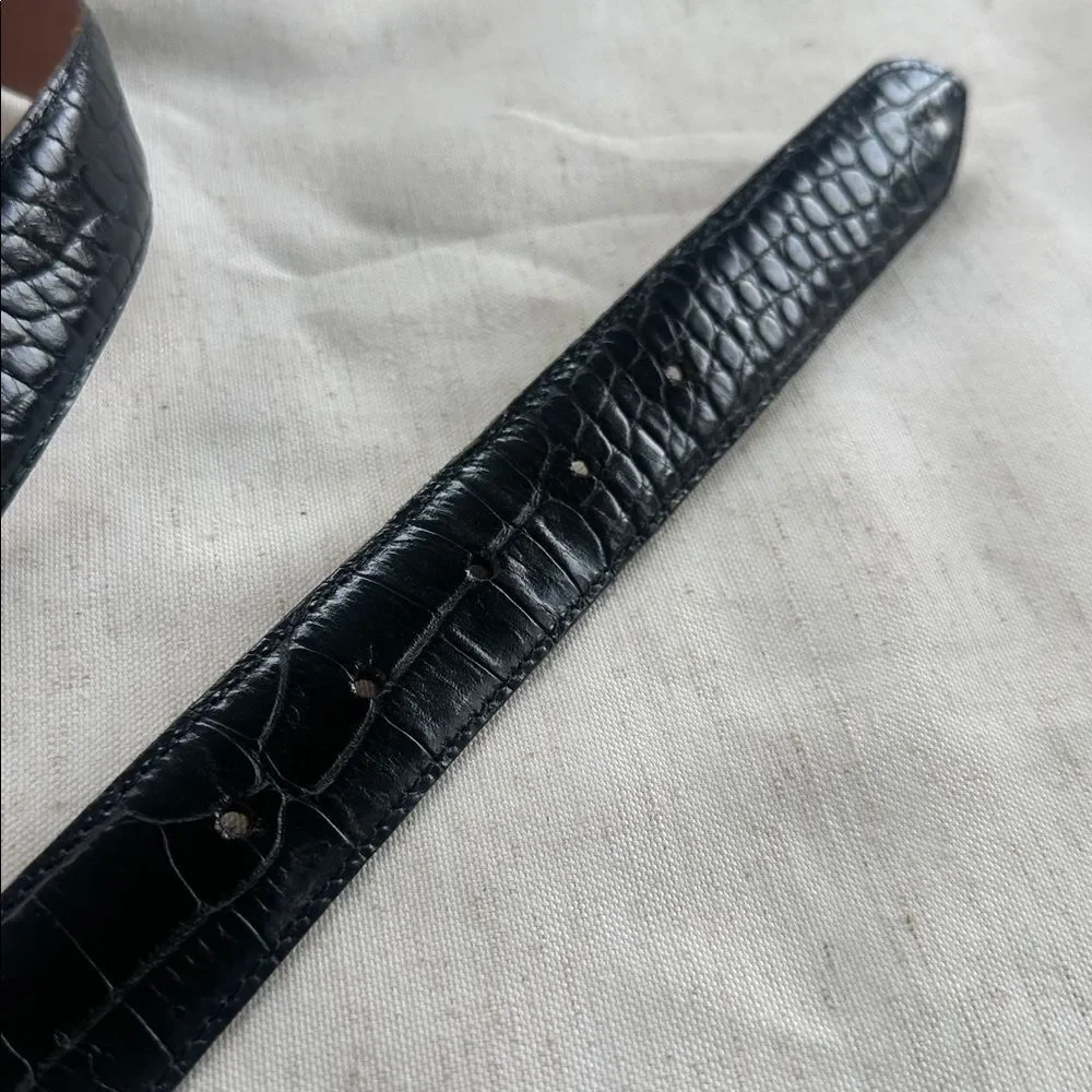 Polo Ralph Lauren Black Leather Crocodile Embossed Belt 42